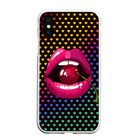 Чехол для iPhone XS Max матовый с принтом Pop art в городе Новоалтайск, Силикон | Область печати: задняя сторона чехла, без боковых панелей | Тематика изображения на принте: cherry | colorful | fashion | funny | gesture | lips | lipstick | makeup | mouth | pop art | rainbow | style | веселый | вишенка | вишня | губы | жест | зубы | клубный | любовь | макияж | мода | помада | поп арт | прикольный | радуга | рот | стиль | страс