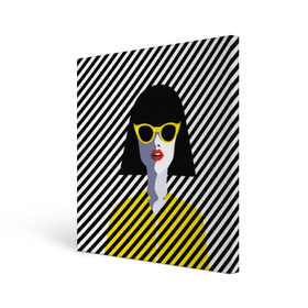Холст квадратный с принтом Pop art girl в городе Новоалтайск, 100% ПВХ |  | abstraction | bright | color | fashion | hair | lines | lips | pop art | rack | red | style | yellow | абстракция | губы | желтый | каре | красный | линии | мода | очки | поп арт | прическа | стиль | цвет | яркий