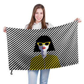 Флаг 3D с принтом Pop art girl в городе Новоалтайск, 100% полиэстер | плотность ткани — 95 г/м2, размер — 67 х 109 см. Принт наносится с одной стороны | abstraction | bright | color | fashion | hair | lines | lips | pop art | rack | red | style | yellow | абстракция | губы | желтый | каре | красный | линии | мода | очки | поп арт | прическа | стиль | цвет | яркий