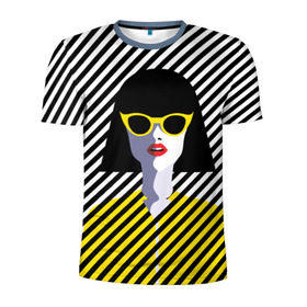Мужская футболка 3D спортивная с принтом Pop art girl в городе Новоалтайск, 100% полиэстер с улучшенными характеристиками | приталенный силуэт, круглая горловина, широкие плечи, сужается к линии бедра | Тематика изображения на принте: abstraction | bright | color | fashion | hair | lines | lips | pop art | rack | red | style | yellow | абстракция | губы | желтый | каре | красный | линии | мода | очки | поп арт | прическа | стиль | цвет | яркий