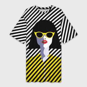 Платье-футболка 3D с принтом Pop art girl в городе Новоалтайск,  |  | abstraction | bright | color | fashion | hair | lines | lips | pop art | rack | red | style | yellow | абстракция | губы | желтый | каре | красный | линии | мода | очки | поп арт | прическа | стиль | цвет | яркий