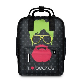 Женский рюкзак 3D с принтом I like beards в городе Новоалтайск, 100% полиэстер | лямки с регулируемой длиной, сверху ручки, чтобы рюкзак нести как сумку. Основное отделение закрывается на молнию, как и внешний карман. Внутри два дополнительных кармана, один из которых закрывается на молнию. По бокам два дополнительных кармашка, куда поместится маленькая бутылочка
 | acid | background | beard | bright | club | color | face | fashion | head | hipster | male | mustache | p | pop art | style | борода | голова | горох | кислотный | клубный | лицо | мода | мужчина | очки | поп арт | стиль | усы | фон | хипстер | 