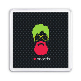 Магнит 55*55 с принтом I like beards в городе Новоалтайск, Пластик | Размер: 65*65 мм; Размер печати: 55*55 мм | Тематика изображения на принте: acid | background | beard | bright | club | color | face | fashion | head | hipster | male | mustache | p | pop art | style | борода | голова | горох | кислотный | клубный | лицо | мода | мужчина | очки | поп арт | стиль | усы | фон | хипстер | 