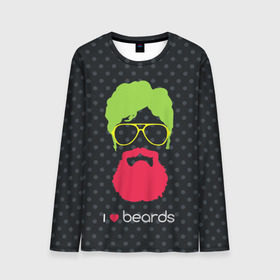 Мужской лонгслив 3D с принтом I like beards в городе Новоалтайск, 100% полиэстер | длинные рукава, круглый вырез горловины, полуприлегающий силуэт | Тематика изображения на принте: acid | background | beard | bright | club | color | face | fashion | head | hipster | male | mustache | p | pop art | style | борода | голова | горох | кислотный | клубный | лицо | мода | мужчина | очки | поп арт | стиль | усы | фон | хипстер | 