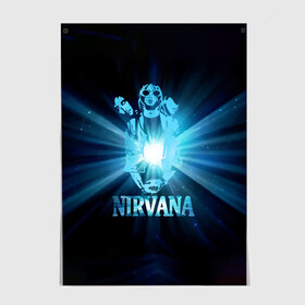 Постер с принтом Группа Nirvana в городе Новоалтайск, 100% бумага
 | бумага, плотность 150 мг. Матовая, но за счет высокого коэффициента гладкости имеет небольшой блеск и дает на свету блики, но в отличии от глянцевой бумаги не покрыта лаком | kurt cobain | nirvana | вечная память | гитара | гранж | кумир | курт кобейн | лучи | микрофон | музыкант | надпись | нирвана | певец | рок | свет