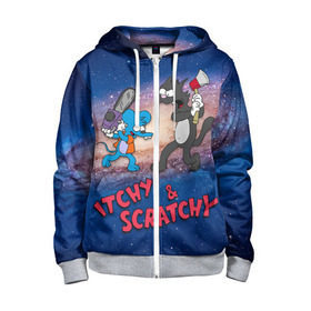 Детская толстовка 3D на молнии с принтом Itchy & Scratchy space в городе Новоалтайск, 100% полиэстер |  манжеты и пояс оформлены широкой мягкой резинкой, двухслойный капюшон со шнурком для регулировки, спереди карманы и застежка-молния
 | simpsons | the itchy  scratchy | симпсоны | щекотка и царапка