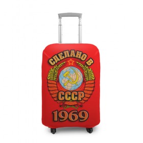 Чехол для чемодана 3D с принтом Сделано в 1969 в городе Новоалтайск, 86% полиэфир, 14% спандекс | двустороннее нанесение принта, прорези для ручек и колес | герб | герб россии | год рождения | дата | надпись | россия | сделано | ссср