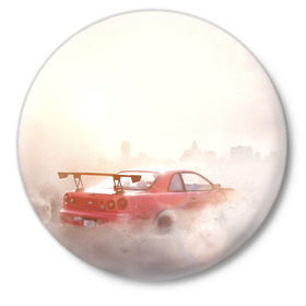 Значок с принтом Need for Speed Payback 2017 в городе Новоалтайск,  металл | круглая форма, металлическая застежка в виде булавки | electronic arts | ghost games | need for speed | need for speed: payback | nissan skyline