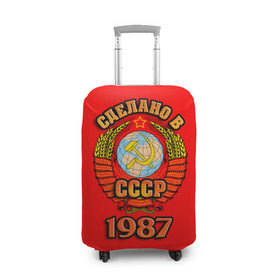 Чехол для чемодана 3D с принтом Сделано в 1987 в городе Новоалтайск, 86% полиэфир, 14% спандекс | двустороннее нанесение принта, прорези для ручек и колес | 1987 | герб | герб россии | год рождения | дата | надпись | россия | сделано | ссср