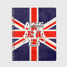 Тетрадь с принтом Asking Alexandria флаг Англии в городе Новоалтайск, 100% бумага | 48 листов, плотность листов — 60 г/м2, плотность картонной обложки — 250 г/м2. Листы скреплены сбоку удобной пружинной спиралью. Уголки страниц и обложки скругленные. Цвет линий — светло-серый
 | бен брюс | герб | группа | джеймс касселлс | дэнни уорсноп | жанр | кэмерон лидделл | лев | музыка | музыканты | песни | рок | сэм бэттли | хэви метал | электроникор