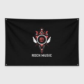 Флаг-баннер с принтом Rock Music в городе Новоалтайск, 100% полиэстер | размер 67 х 109 см, плотность ткани — 95 г/м2; по краям флага есть четыре люверса для крепления | знаки | красный | музыка | рок | череп | черный