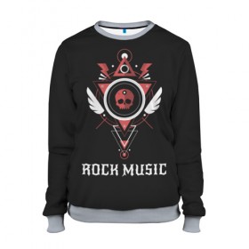 Женский свитшот 3D с принтом Rock Music в городе Новоалтайск, 100% полиэстер с мягким внутренним слоем | круглый вырез горловины, мягкая резинка на манжетах и поясе, свободная посадка по фигуре | знаки | красный | музыка | рок | череп | черный