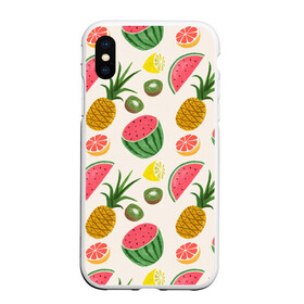 Чехол для iPhone XS Max матовый с принтом Тропический рай в городе Новоалтайск, Силикон | Область печати: задняя сторона чехла, без боковых панелей | ананас | арбуз | киви | лимон | манго | паттерн | тропики | фрукты