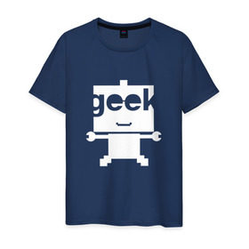Мужская футболка хлопок с принтом Робот geek (компьютерщик) в городе Новоалтайск, 100% хлопок | прямой крой, круглый вырез горловины, длина до линии бедер, слегка спущенное плечо. | админ | программист | работа | улыбка | фанат | хакер