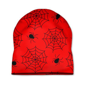 Шапка 3D с принтом Happy Halloween в городе Новоалтайск, 100% полиэстер | универсальный размер, печать по всей поверхности изделия | белый | паук | паутина | узор | хэллоуин | черный