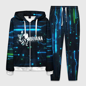 Мужской костюм 3D с принтом Схема Nirvana (Курт Кобейн) в городе Новоалтайск, 100% полиэстер | Манжеты и пояс оформлены тканевой резинкой, двухслойный капюшон со шнурком для регулировки, карманы спереди | kurt cobain | микросхема | нирвана | плата