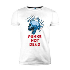 Мужская футболка премиум с принтом Punks not dead в городе Новоалтайск, 92% хлопок, 8% лайкра | приталенный силуэт, круглый вырез ворота, длина до линии бедра, короткий рукав | music | punk | rock | skull | музыка | панк | рок | череп | черепа
