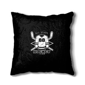 Подушка 3D с принтом Hockey Team в городе Новоалтайск, наволочка – 100% полиэстер, наполнитель – холлофайбер (легкий наполнитель, не вызывает аллергию). | состоит из подушки и наволочки. Наволочка на молнии, легко снимается для стирки | Тематика изображения на принте: bandy | hockey | клюшка | коньки | лед | спорт | хоккей