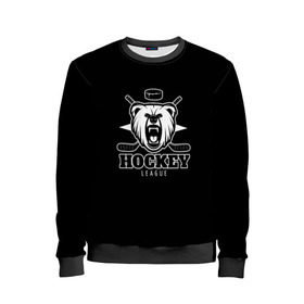 Детский свитшот 3D с принтом Bear hockey в городе Новоалтайск, 100% полиэстер | свободная посадка, прямой крой, мягкая тканевая резинка на рукавах и понизу свитшота | bandy | hockey | клюшка | коньки | лед | спорт | хоккей