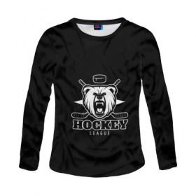 Женский лонгслив 3D с принтом Bear hockey в городе Новоалтайск, 100% полиэстер | длинные рукава, круглый вырез горловины, полуприлегающий силуэт | bandy | hockey | клюшка | коньки | лед | спорт | хоккей