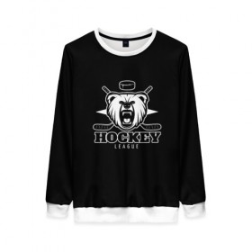 Женский свитшот 3D с принтом Bear hockey в городе Новоалтайск, 100% полиэстер с мягким внутренним слоем | круглый вырез горловины, мягкая резинка на манжетах и поясе, свободная посадка по фигуре | bandy | hockey | клюшка | коньки | лед | спорт | хоккей