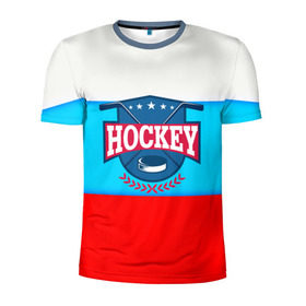 Мужская футболка 3D спортивная с принтом Hockey Russia в городе Новоалтайск, 100% полиэстер с улучшенными характеристиками | приталенный силуэт, круглая горловина, широкие плечи, сужается к линии бедра | bandy | hockey | клюшка | коньки | лед | россия | русский хоккей | спорт | хоккей