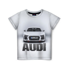 Детская футболка 3D с принтом Audi серебро в городе Новоалтайск, 100% гипоаллергенный полиэфир | прямой крой, круглый вырез горловины, длина до линии бедер, чуть спущенное плечо, ткань немного тянется | ауди | машина