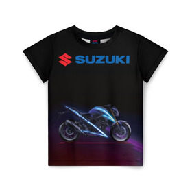 Детская футболка 3D с принтом Suzuki в городе Новоалтайск, 100% гипоаллергенный полиэфир | прямой крой, круглый вырез горловины, длина до линии бедер, чуть спущенное плечо, ткань немного тянется | suzuki | байк | мотик | мото | мотоцикл | спортбайк | сузуки