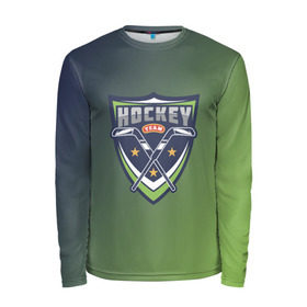 Мужской лонгслив 3D с принтом Hockey в городе Новоалтайск, 100% полиэстер | длинные рукава, круглый вырез горловины, полуприлегающий силуэт | зеленый | спорт | хоккей