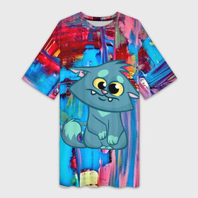 Платье-футболка 3D с принтом Котик в городе Новоалтайск,  |  | cat | арт | взгляд | кот | кот хипстер | котёнок | котятки | котятушки | кошечки | кошка | краски | мордочка