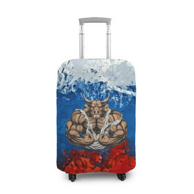 Чехол для чемодана 3D с принтом Бык триколор в городе Новоалтайск, 86% полиэфир, 14% спандекс | двустороннее нанесение принта, прорези для ручек и колес | abstraction | grunge | абстракция | буйвол | бык | краска | русский | триколор | я русский