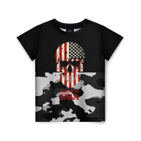 Детская футболка 3D с принтом Made in USA в городе Новоалтайск, 100% гипоаллергенный полиэфир | прямой крой, круглый вырез горловины, длина до линии бедер, чуть спущенное плечо, ткань немного тянется | Тематика изображения на принте: camouflage | made in usa | skull | абстракция | америка | города | камуфляж | нация | страны | текстуры | череп