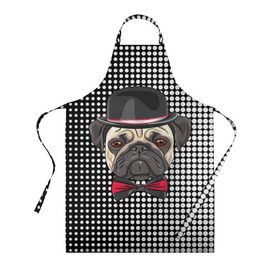 Фартук 3D с принтом Mr. Pug в городе Новоалтайск, 100% полиэстер | общий размер — 65 х 85 см, ширина нагрудника — 26 см, горловина — 53 см, длина завязок — 54 см, общий обхват в поясе — 173 см. Принт на завязках и на горловине наносится с двух сторон, на основной части фартука — только с внешней стороны | animal | dog | pet | pug | puppy | арт | горошек | джентльмен | животные | кружочки | мопс | мопсик | пес | собаки | текстура | французский бульдог