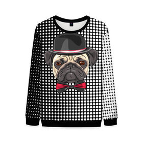 Мужской свитшот 3D с принтом Mr. Pug в городе Новоалтайск, 100% полиэстер с мягким внутренним слоем | круглый вырез горловины, мягкая резинка на манжетах и поясе, свободная посадка по фигуре | Тематика изображения на принте: animal | dog | pet | pug | puppy | арт | горошек | джентльмен | животные | кружочки | мопс | мопсик | пес | собаки | текстура | французский бульдог