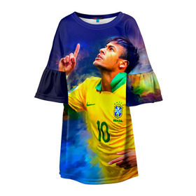 Детское платье 3D с принтом Neymar в городе Новоалтайск, 100% полиэстер | прямой силуэт, чуть расширенный к низу. Круглая горловина, на рукавах — воланы | Тематика изображения на принте: neymar | неймар | сборная бразилии