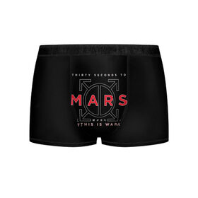 Мужские трусы 3D с принтом 30 Seconds to Mars в городе Новоалтайск, 50% хлопок, 50% полиэстер | классическая посадка, на поясе мягкая тканевая резинка | группа | марс | надпись | рок | черный