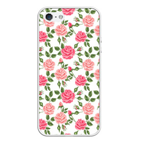 Чехол для iPhone 5/5S матовый с принтом РОЗЫ ПАТТЕРН ROSES PATTERN в городе Новоалтайск, Силикон | Область печати: задняя сторона чехла, без боковых панелей | абстракция | коллаж | паттерн | растения | розы | цветы
