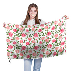 Флаг 3D с принтом РОЗЫ ПАТТЕРН | ROSES PATTERN в городе Новоалтайск, 100% полиэстер | плотность ткани — 95 г/м2, размер — 67 х 109 см. Принт наносится с одной стороны | абстракция | коллаж | паттерн | растения | розы | цветы