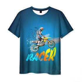 Мужская футболка 3D с принтом Racer (гонщик) в городе Новоалтайск, 100% полиэфир | прямой крой, круглый вырез горловины, длина до линии бедер | Тематика изображения на принте: 