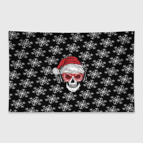 Флаг-баннер с принтом Santa Skull хипстер в городе Новоалтайск, 100% полиэстер | размер 67 х 109 см, плотность ткани — 95 г/м2; по краям флага есть четыре люверса для крепления | дед мороз | новогодний | паттерн | санта | снег | снежинки