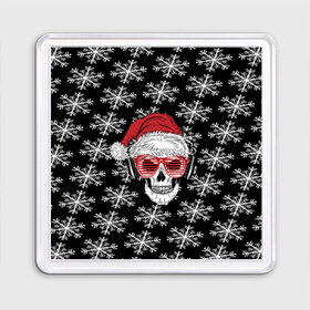 Магнит 55*55 с принтом Santa Skull хипстер в городе Новоалтайск, Пластик | Размер: 65*65 мм; Размер печати: 55*55 мм | Тематика изображения на принте: дед мороз | новогодний | паттерн | санта | снег | снежинки