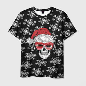 Мужская футболка 3D с принтом Santa Skull хипстер в городе Новоалтайск, 100% полиэфир | прямой крой, круглый вырез горловины, длина до линии бедер | дед мороз | новогодний | паттерн | санта | снег | снежинки