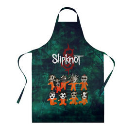 Фартук 3D с принтом Группа Slipknot в городе Новоалтайск, 100% полиэстер | общий размер — 65 х 85 см, ширина нагрудника — 26 см, горловина — 53 см, длина завязок — 54 см, общий обхват в поясе — 173 см. Принт на завязках и на горловине наносится с двух сторон, на основной части фартука — только с внешней стороны | slipknot | альтернативный метал | грув метал | комбинезон | маска | метал | мрачный | ню метал | рок