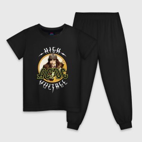 Детская пижама хлопок с принтом AC/DC high voltage в городе Новоалтайск, 100% хлопок |  брюки и футболка прямого кроя, без карманов, на брюках мягкая резинка на поясе и по низу штанин
 | ac dc | acdc | австралийская | ангус янг | блюз рок | гитара | головы | группа | кепка | крис слэйд | музыканты | певцы | рок | рок н ролл | стиви янг | хард рок | эксл роуз | язык
