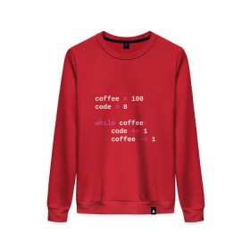 Женский свитшот хлопок с принтом While coffee в городе Новоалтайск, 100% хлопок | прямой крой, круглый вырез, на манжетах и по низу широкая трикотажная резинка  | code | coffee | python | код | кофе | питон