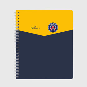 Тетрадь с принтом Paris Saint-Germain - Navy Yellow (Collections 2018) в городе Новоалтайск, 100% бумага | 48 листов, плотность листов — 60 г/м2, плотность картонной обложки — 250 г/м2. Листы скреплены сбоку удобной пружинной спиралью. Уголки страниц и обложки скругленные. Цвет линий — светло-серый
 | Тематика изображения на принте: paris saint germain | psg | псж