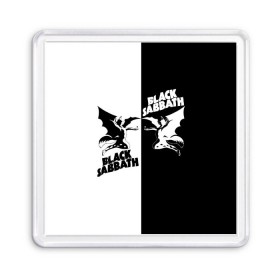 Магнит 55*55 с принтом Black Sabbath в городе Новоалтайск, Пластик | Размер: 65*65 мм; Размер печати: 55*55 мм | black sabbath | ангел | белое | билл уорд | гизер батлер | группа | демон | инь и янь | крылья | метал | музыка | надпись | оззи | осборн | песни | рок | тони айомми | хард рок | хеви метал | черное