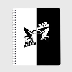 Тетрадь с принтом Black Sabbath в городе Новоалтайск, 100% бумага | 48 листов, плотность листов — 60 г/м2, плотность картонной обложки — 250 г/м2. Листы скреплены сбоку удобной пружинной спиралью. Уголки страниц и обложки скругленные. Цвет линий — светло-серый
 | black sabbath | ангел | белое | билл уорд | гизер батлер | группа | демон | инь и янь | крылья | метал | музыка | надпись | оззи | осборн | песни | рок | тони айомми | хард рок | хеви метал | черное