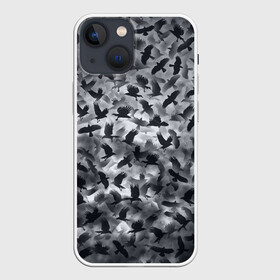 Чехол для iPhone 13 mini с принтом Вороны в городе Новоалтайск,  |  | ворон | ворона | воронье | небо | паттрен | птицы | серый | стая | текстура | хеллоуин