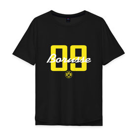 Мужская футболка хлопок Oversize с принтом Borussia Dortmund - Borusse 09, for black (New 2018 Design) в городе Новоалтайск, 100% хлопок | свободный крой, круглый ворот, “спинка” длиннее передней части | боруссия дортмунд